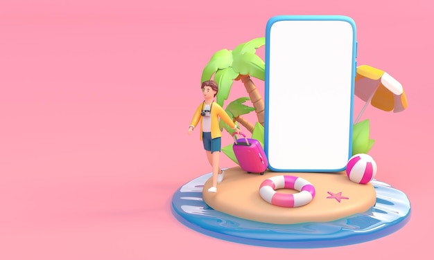 Summer Concept With Mobile 3D Illustration