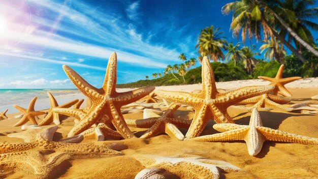 Summer concept with starfish on sand