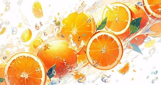 Summer cool fruit fresh orange lemon fruit illustration