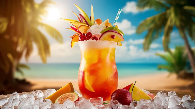 Summer cooling drink with fruit and ice