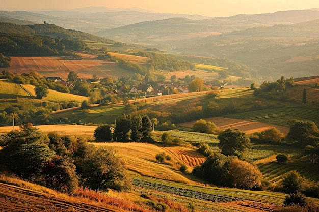 Campi di campagna estivi campi lontani paesaggio