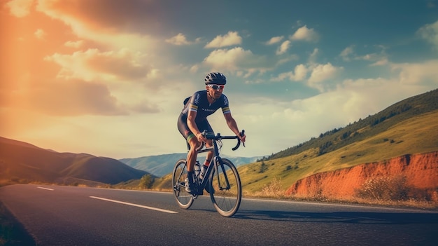 Summer cycling on mountain highways with nature views