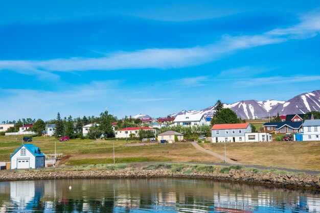 Summer day in village of Hrisey in Iceland