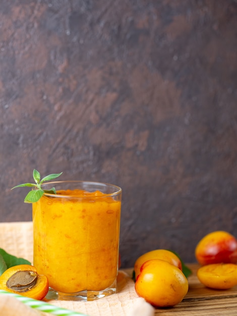 Summer delicious Apricot smoothie in a glass 