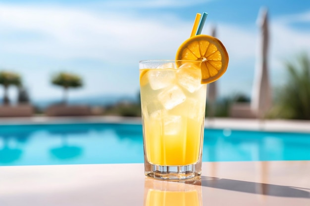 Summer drink on the background of the pool