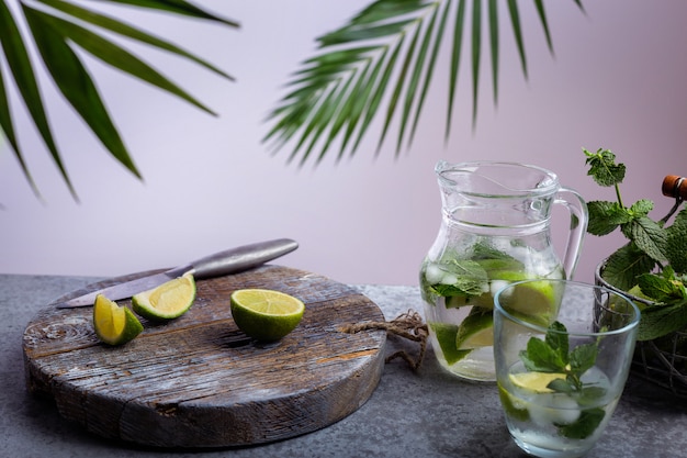 Summer drink, lemonade with lemon and mint