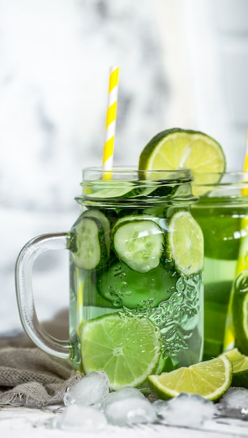 Summer drink with cucumber and lime