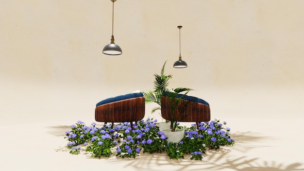 Summer Exterior With Furniture Vintage Style Background for advertising in nature and summer scene.