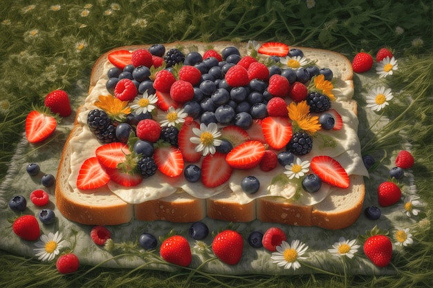 Summer Fantasy Sandwich with Berries and Flowers