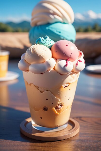 Летний любимый рожок мороженого вкусный Сливочный сорбет Прохладный фон для гурманов