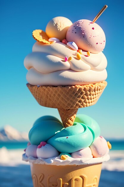 Summer favorite ice cream cone is delicious creamy sorbet cool gourmet wallpaper background