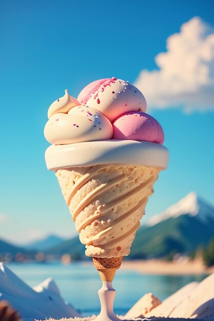 Summer favorite ice cream cone is delicious creamy sorbet cool gourmet wallpaper background