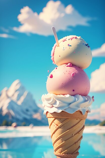 Summer favorite ice cream cone is delicious creamy sorbet cool gourmet wallpaper background