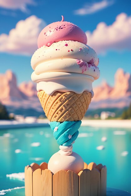 Summer favorite ice cream cone is delicious Creamy Sorbet Cool gourmet wallpaper background