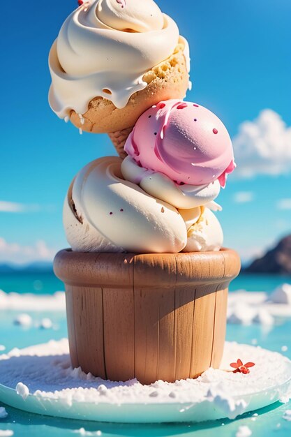 Summer favorite ice cream cone is delicious creamy sorbet cool gourmet wallpaper background