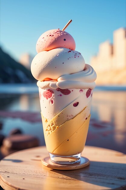 Summer favorite ice cream cone is delicious creamy sorbet cool gourmet wallpaper background