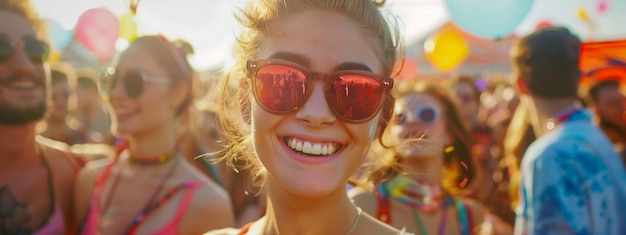 Photo summer festival girl at a rave party outside enjoying life