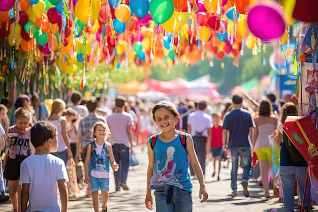 Photo summer festival scene with child and balloons party celeration photograph