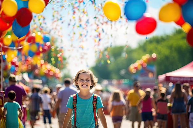 summer festival scene with child and balloons party celeration photograph