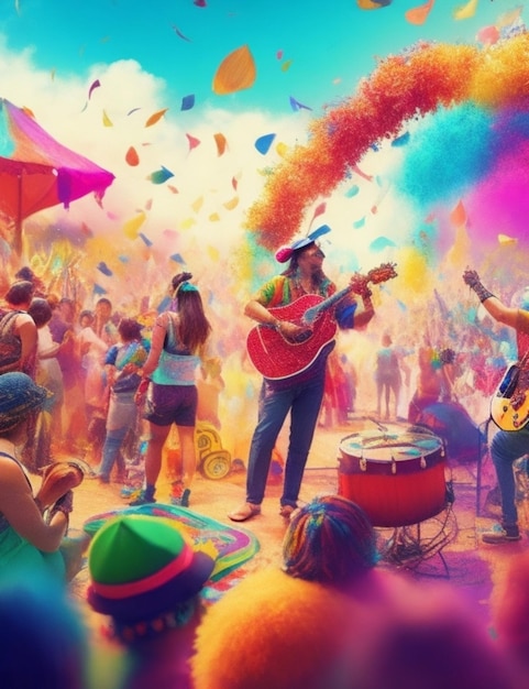 A summer festival with vibrant colors and lively music