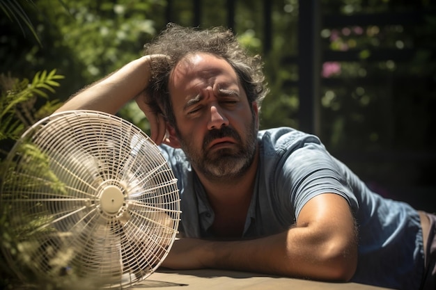 Summer Fitness Struggle Man Feeling Unwell in the Heat Generative Ai