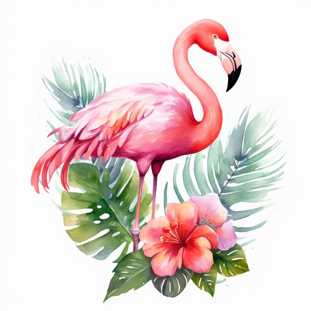 Photo summer flamingo watercolor clipart