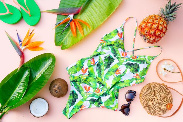 Summer flat lay scenery with swimsuit