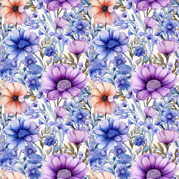 Photo summer floral pattern looking like unfinished watercolor seamless pattern