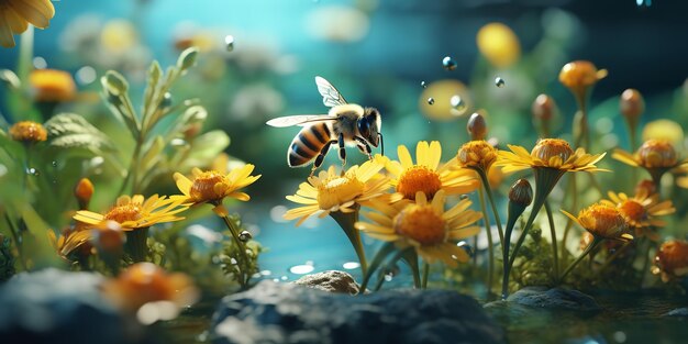 写真 夏の花のミツバチ ジェネレーティブai