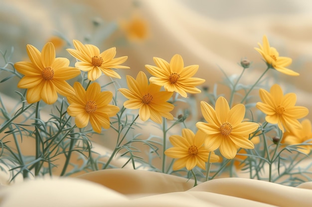 Летние цветы на хлопковой ткани для профессиональной фотографии фона