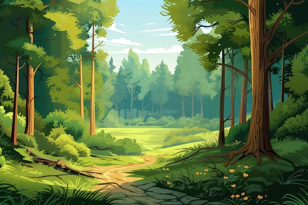 Иллюстрация летнего лесного пейзажа