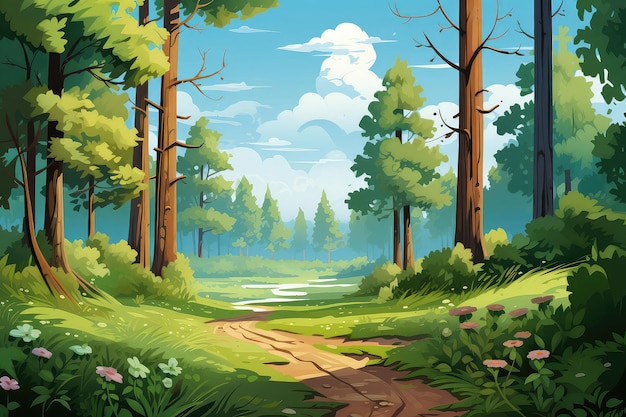 Иллюстрация летнего лесного пейзажа