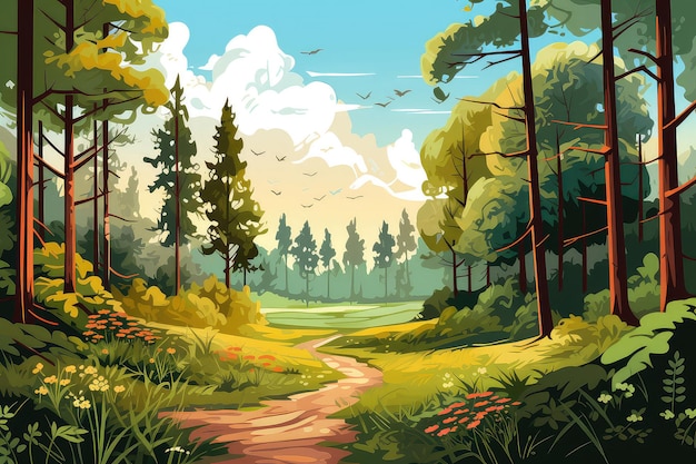 Summer forest landscape illustration