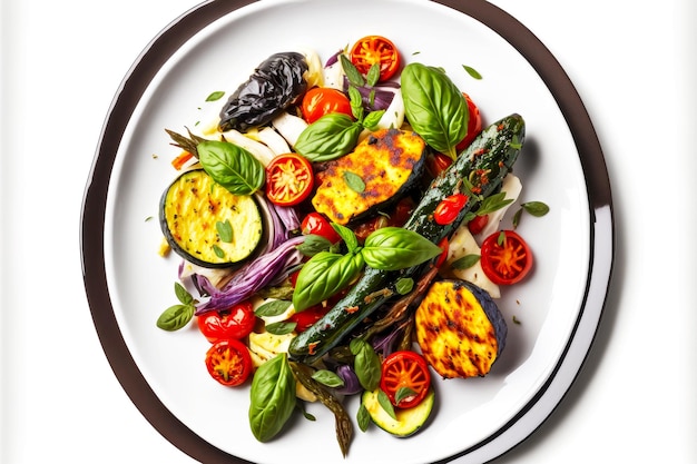 In summer freshly picked vegetables can be grilled and served on white plates