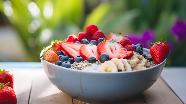 Summer fruit breakfast bowl porridge healthy breakfast