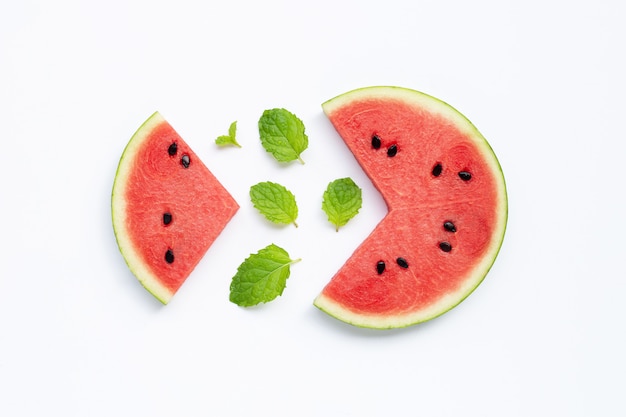 Summer fruit, Slices of watermelon with mint leaves