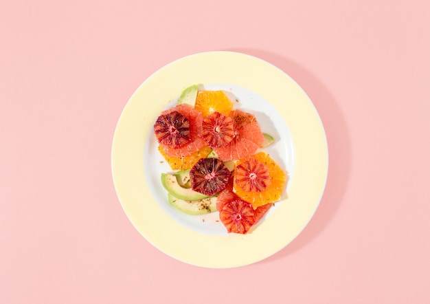 Summer fruit vitamin salad top view flat lay