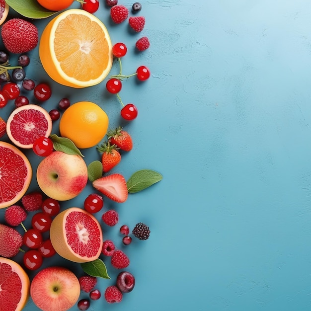 夏の果物のテキスト用の無料領域白い背景に高品質の AI 生成画像