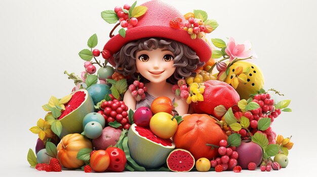 Photo summer fruits harvest by characters from trees