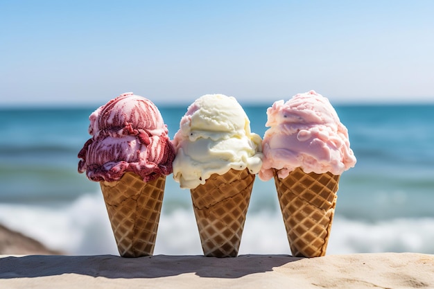 Summer Fun Ice Cream Cones by the Beach