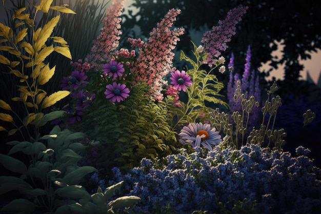 Summer garden flower Mediterranean bloom nature Generative AI illustration