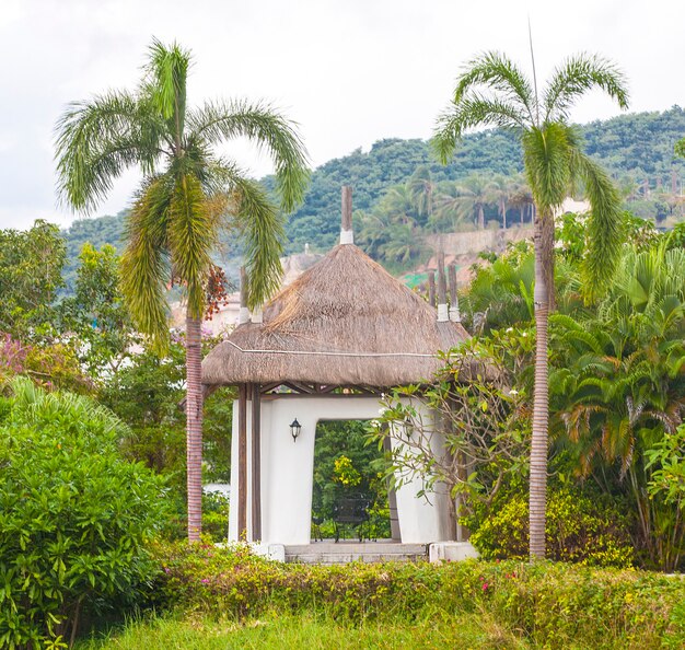 Summer garden gazebo or tropical hut.