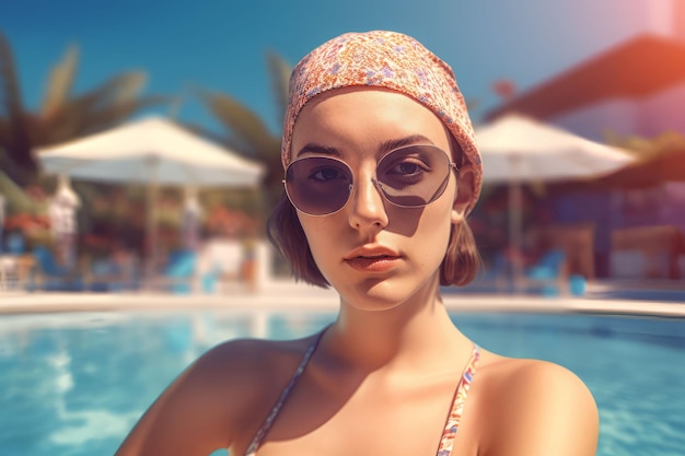 Summer girl pool Model travel Generate Ai