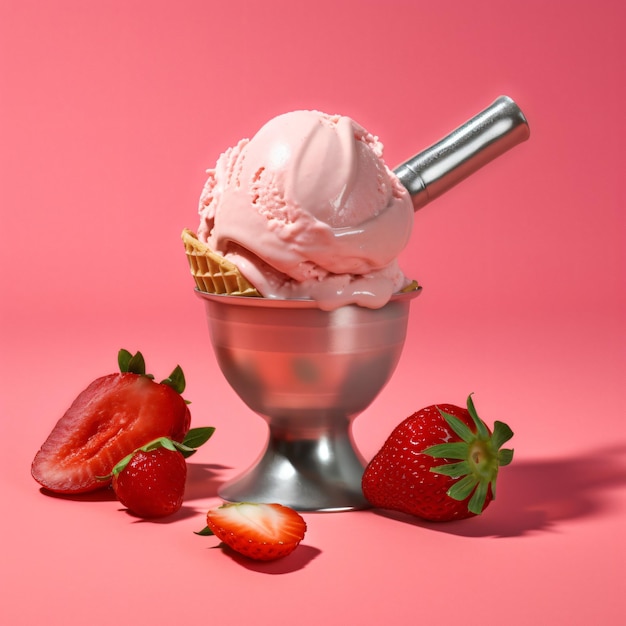 Summer gourmet dessert fresh strawberry ice cream