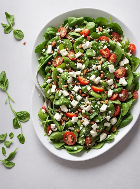사진 색 배경 위에 고립 된 색 그 접시에서 여름 녹색 러드 토마토 스파나크에서 건강한 라드