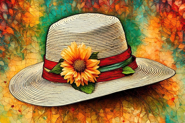 Summer hat illustration with sunflower