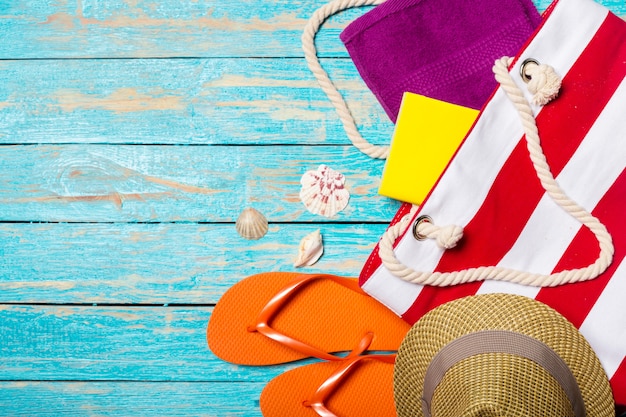 Summer holiday background with beach items