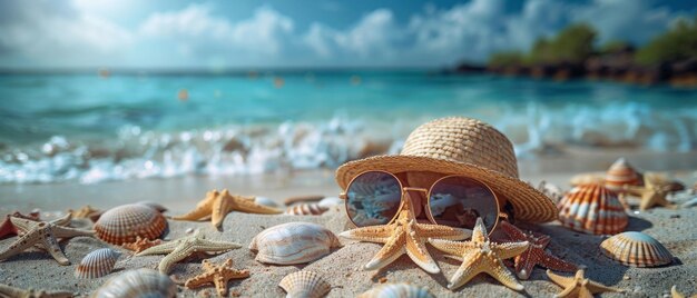 Summer Holidays Beach Accessories On Table On Beach