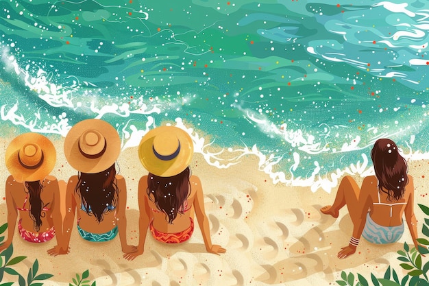 Summer holidays on the beach with family and friends vector illustration AI generated