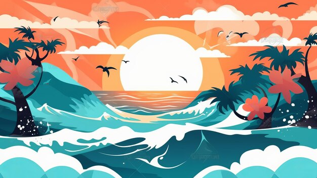 Summer the hottest season Sea vector illustration White background scene Generative AI